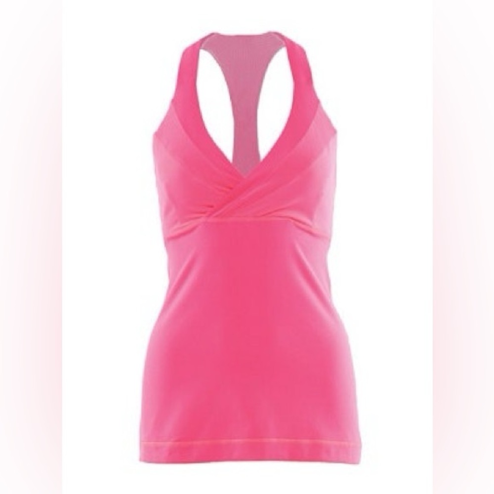 Lululemon Deep Breath Tank Pink V Neck Built In Bra Supportive Top Size 8
